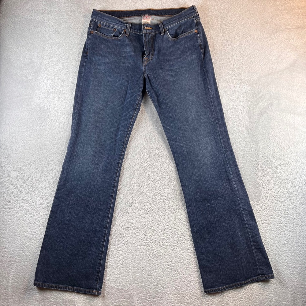 VTG Lucky Brand Dungarees Low Rise Flare Jeans Dark Wash Blue 12/31 8C1R020